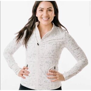 Zyia Ivory and Gray Zipper Jacket with Pockets and Sleeve Thumbholes Size Med